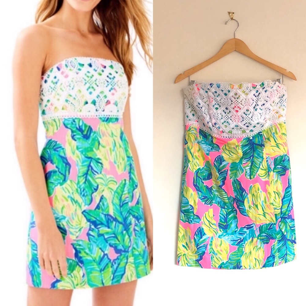 Lilly Pulitzer Pink Sunset Local Flavor Brynne Strapless Mini A-Line Dress